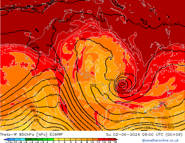 Theta-W 850hPa ECMWF dom 02.06.2024 09 UTC