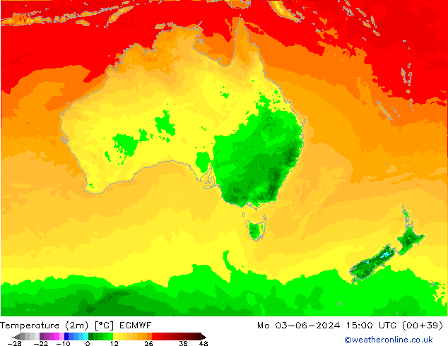 Temperature (2m) ECMWF Mo 03.06.2024 15 UTC