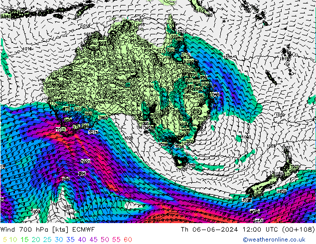 Wind 700 hPa ECMWF Čt 06.06.2024 12 UTC