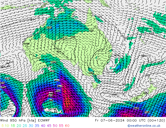 Wind 950 hPa ECMWF Pá 07.06.2024 00 UTC