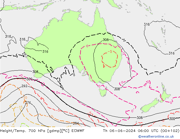 Height/Temp. 700 hPa ECMWF Čt 06.06.2024 06 UTC