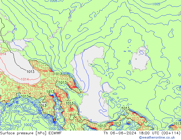 Presión superficial ECMWF jue 06.06.2024 18 UTC