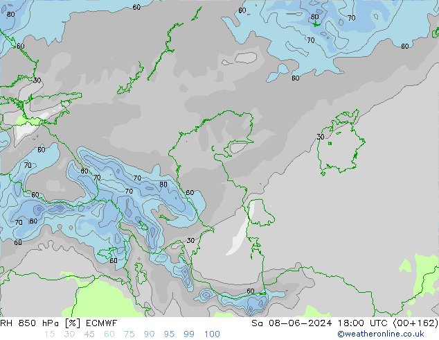 RH 850 hPa ECMWF Sa 08.06.2024 18 UTC