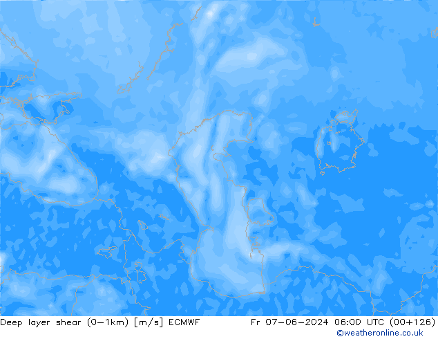 Deep layer shear (0-1km) ECMWF  07.06.2024 06 UTC