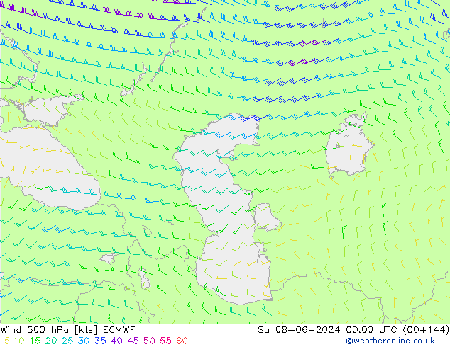 Wind 500 hPa ECMWF Sa 08.06.2024 00 UTC