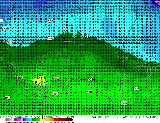 Height/Temp. 500 hPa ECMWF 星期日 02.06.2024 06 UTC