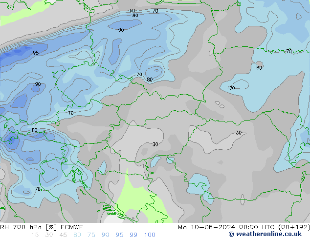 RH 700 hPa ECMWF Mo 10.06.2024 00 UTC