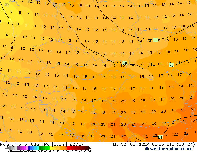 Height/Temp. 925 гПа ECMWF пн 03.06.2024 00 UTC