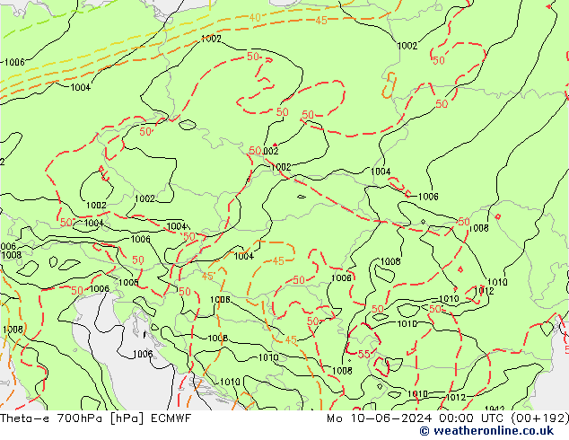 Theta-e 700hPa ECMWF Mo 10.06.2024 00 UTC