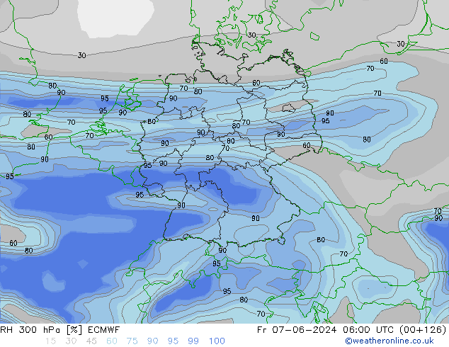 RH 300 hPa ECMWF Pá 07.06.2024 06 UTC