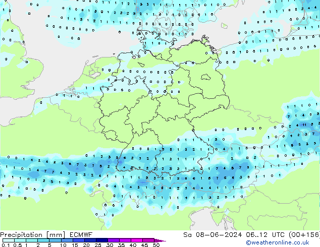 Precipitation ECMWF Sa 08.06.2024 12 UTC