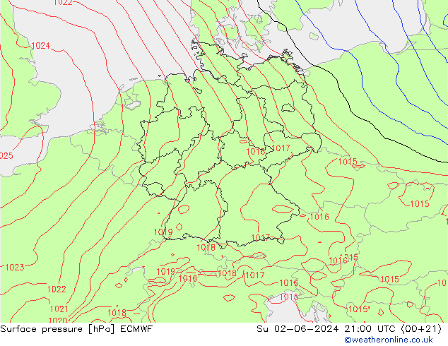 pressão do solo ECMWF Dom 02.06.2024 21 UTC
