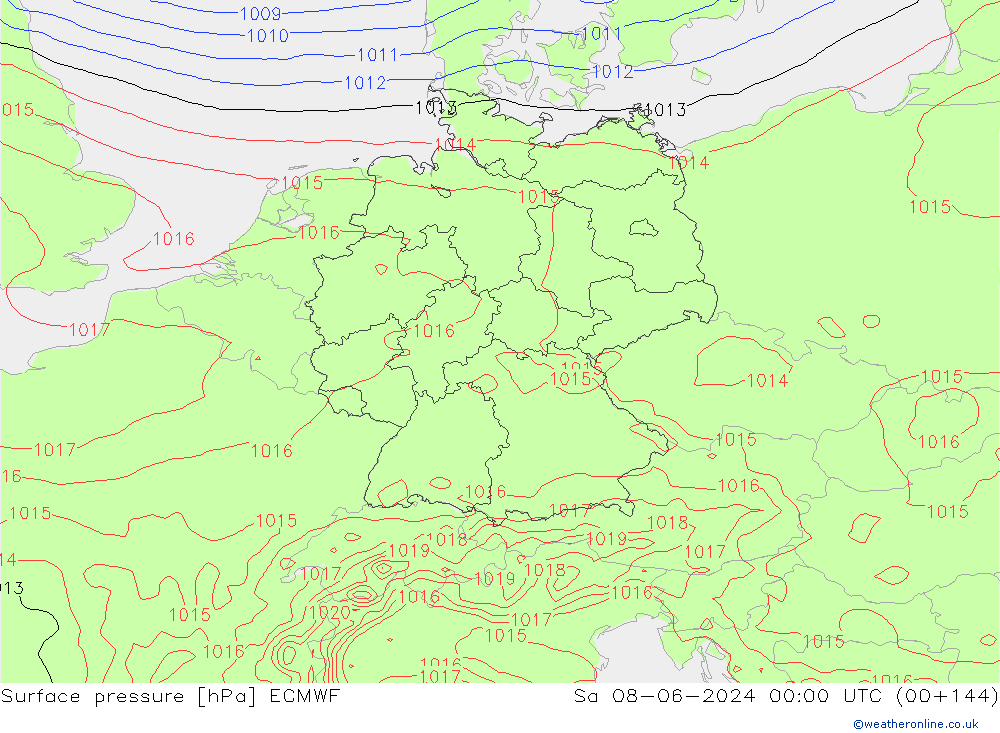 Atmosférický tlak ECMWF So 08.06.2024 00 UTC