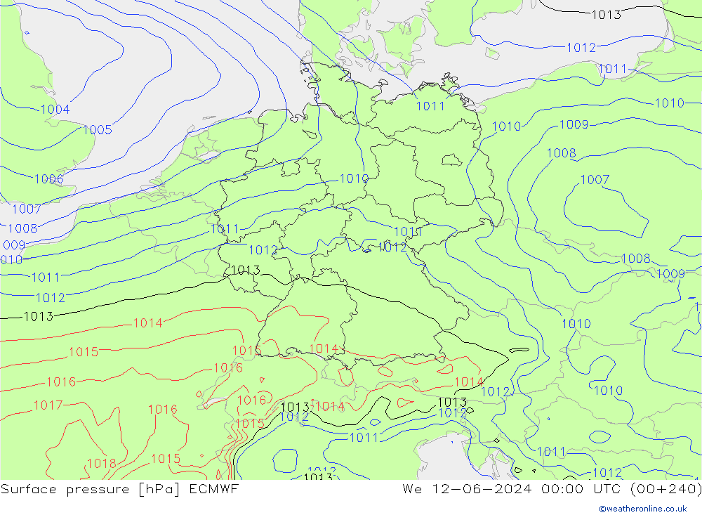 Surface pressure ECMWF We 12.06.2024 00 UTC