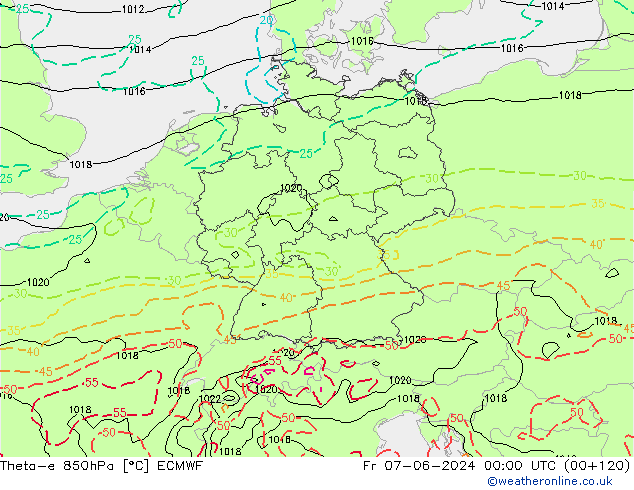 Theta-e 850hPa ECMWF Fr 07.06.2024 00 UTC