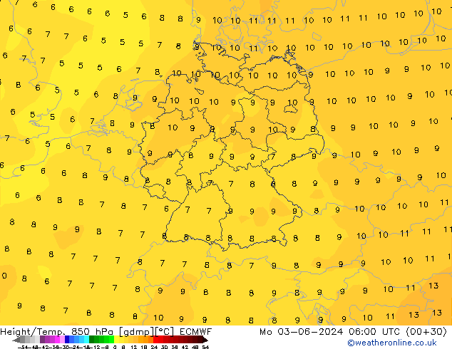 Z500/Rain (+SLP)/Z850 ECMWF lun 03.06.2024 06 UTC