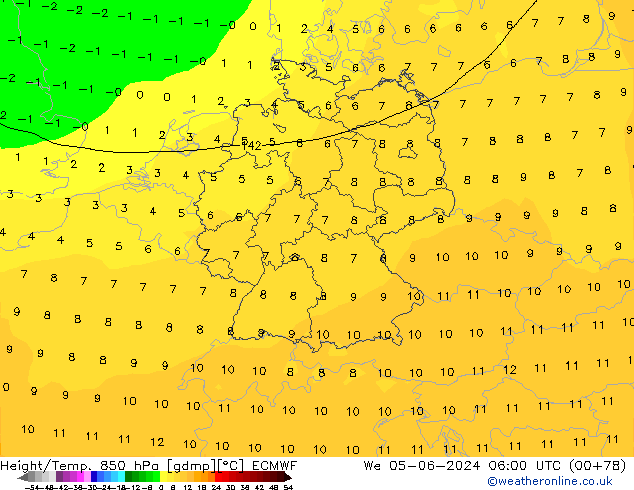 Z500/Rain (+SLP)/Z850 ECMWF mer 05.06.2024 06 UTC