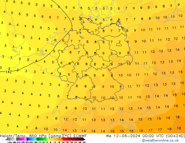 Height/Temp. 850 hPa ECMWF  12.06.2024 00 UTC