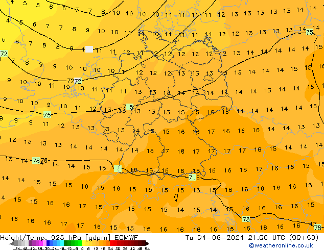 Height/Temp. 925 hPa ECMWF Tu 04.06.2024 21 UTC