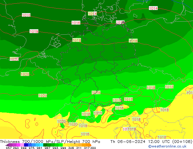 Thck 700-1000 hPa ECMWF gio 06.06.2024 12 UTC