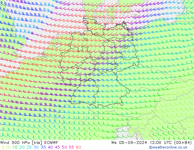 Wind 500 hPa ECMWF Mi 05.06.2024 12 UTC