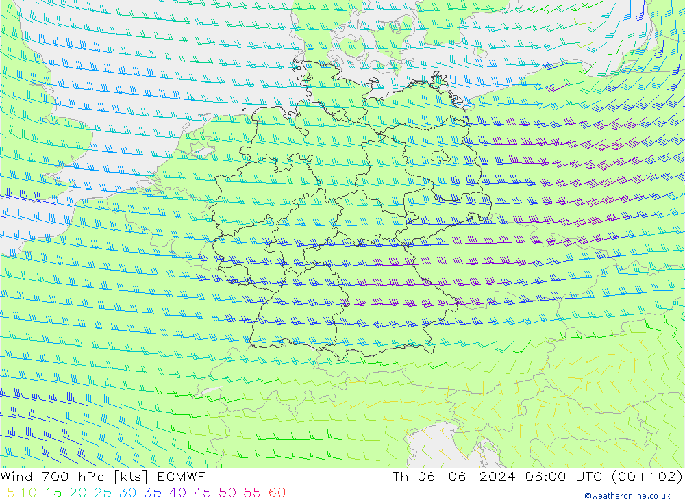 Wind 700 hPa ECMWF Th 06.06.2024 06 UTC
