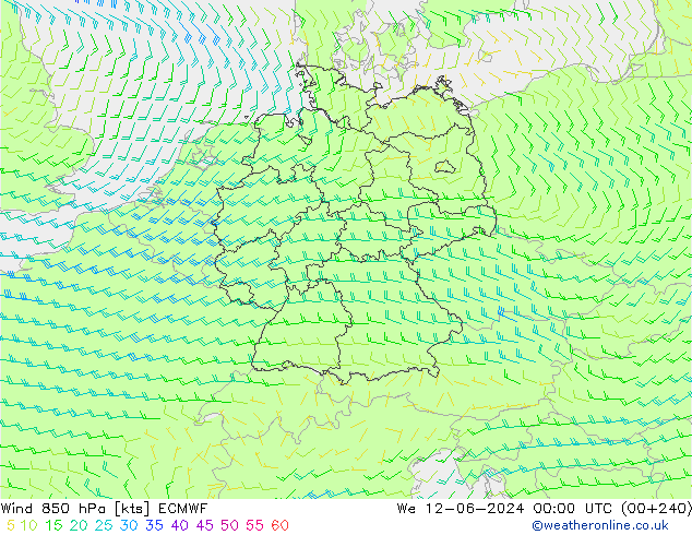 Vento 850 hPa ECMWF mer 12.06.2024 00 UTC