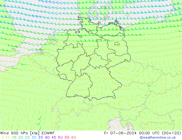 Vent 900 hPa ECMWF ven 07.06.2024 00 UTC