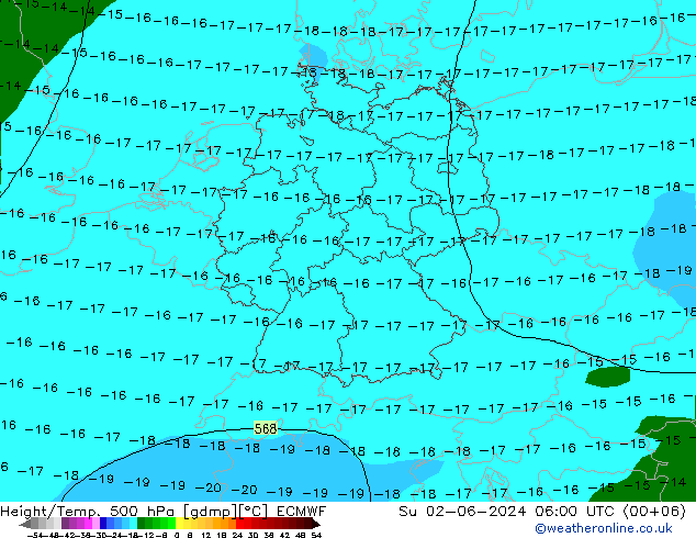 Z500/Rain (+SLP)/Z850 ECMWF So 02.06.2024 06 UTC