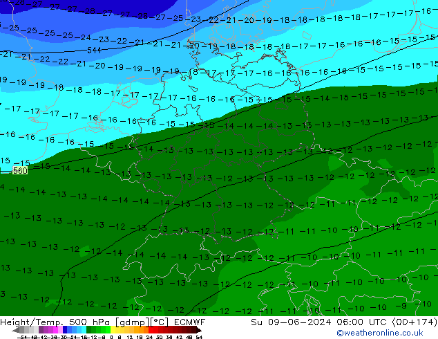 Height/Temp. 500 hPa ECMWF Su 09.06.2024 06 UTC