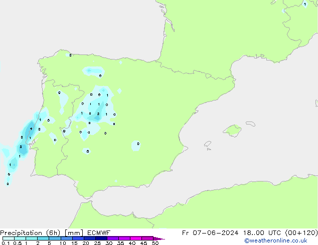 Precipitación (6h) ECMWF vie 07.06.2024 00 UTC