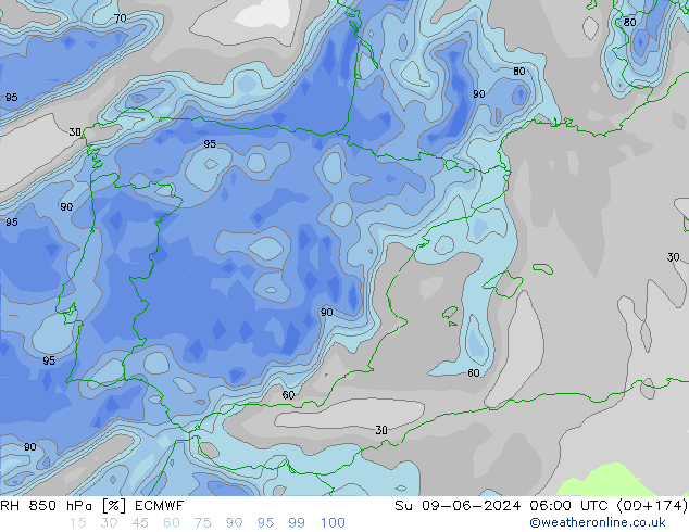 RV 850 hPa ECMWF zo 09.06.2024 06 UTC