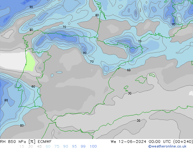 850 hPa Nispi Nem ECMWF Çar 12.06.2024 00 UTC