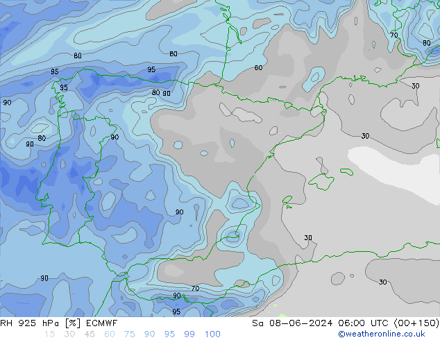 RH 925 hPa ECMWF Sa 08.06.2024 06 UTC