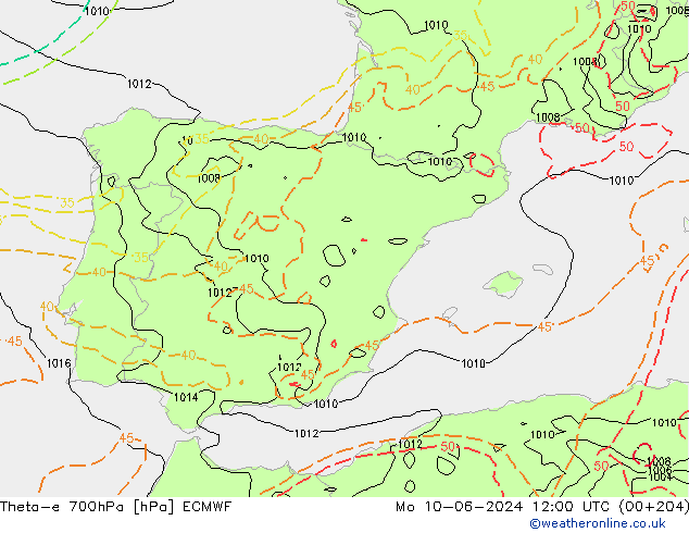 Theta-e 700hPa ECMWF Seg 10.06.2024 12 UTC