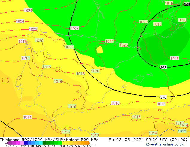 Thck 500-1000hPa ECMWF Su 02.06.2024 09 UTC