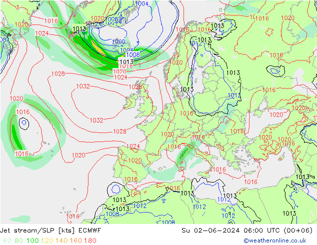 Jet Akımları/SLP ECMWF Paz 02.06.2024 06 UTC