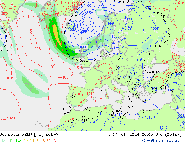 Jet Akımları/SLP ECMWF Sa 04.06.2024 06 UTC