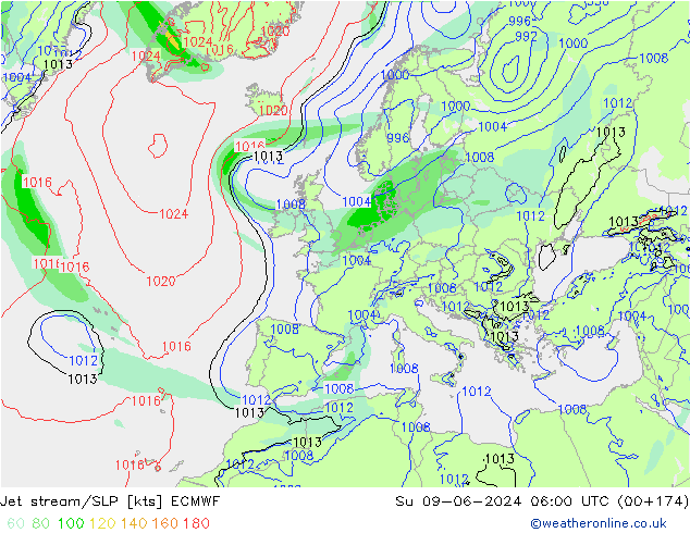 Polarjet/Bodendruck ECMWF So 09.06.2024 06 UTC