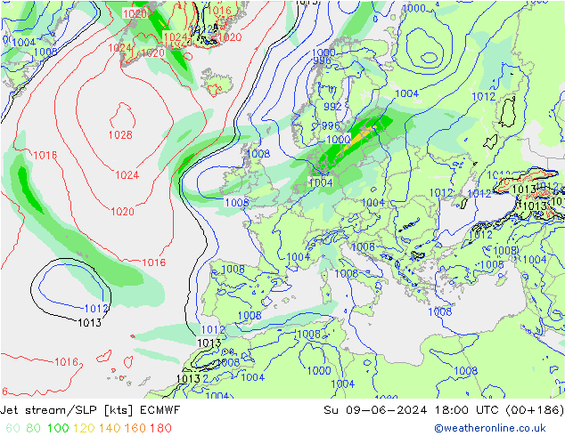 Polarjet/Bodendruck ECMWF So 09.06.2024 18 UTC