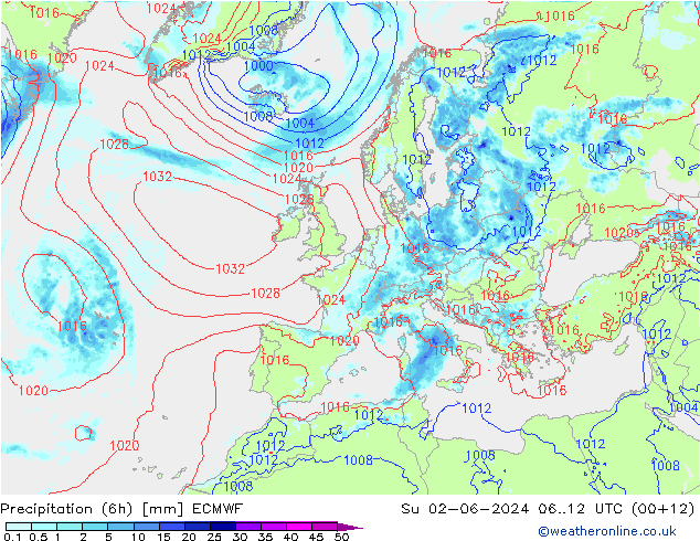 Z500/Rain (+SLP)/Z850 ECMWF 星期日 02.06.2024 12 UTC