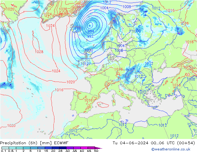 Z500/Rain (+SLP)/Z850 ECMWF Di 04.06.2024 06 UTC