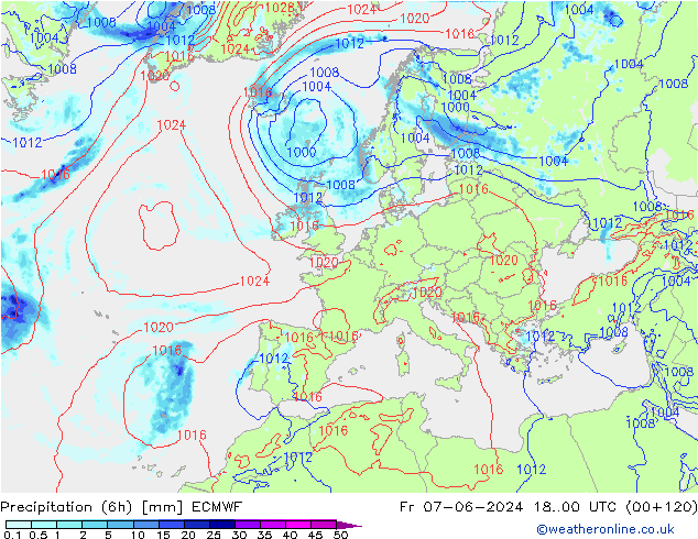 Prec 6h/Wind 10m/950 ECMWF ven 07.06.2024 00 UTC