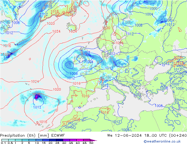 Z500/Yağmur (+YB)/Z850 ECMWF Çar 12.06.2024 00 UTC