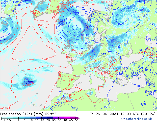 Precipitation (12h) ECMWF Th 06.06.2024 00 UTC