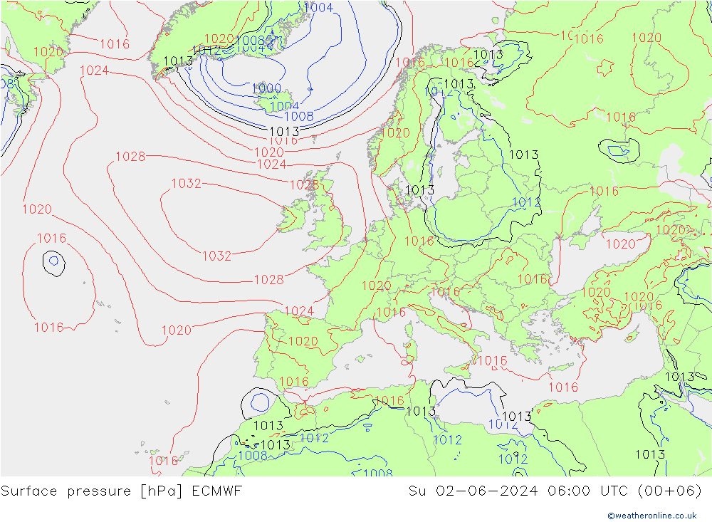 Surface pressure ECMWF Su 02.06.2024 06 UTC