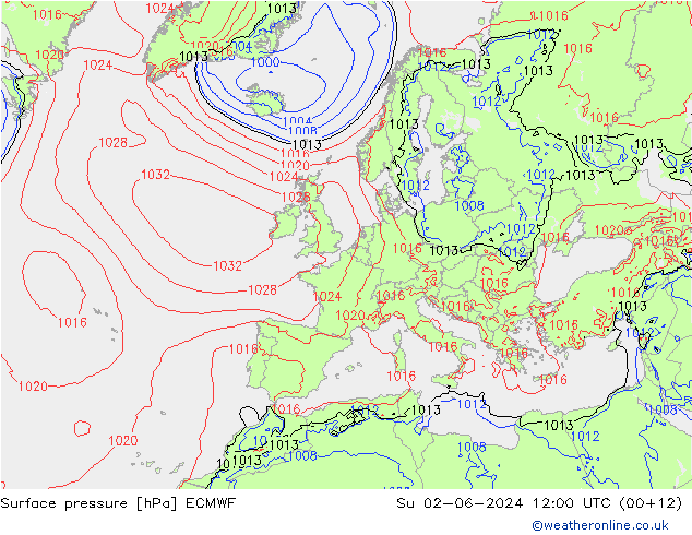 Surface pressure ECMWF Su 02.06.2024 12 UTC