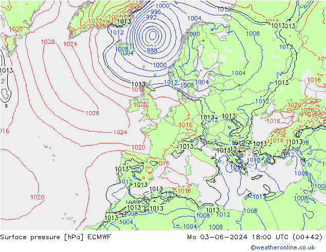 Atmosférický tlak ECMWF Po 03.06.2024 18 UTC