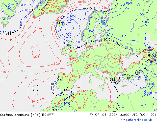 приземное давление ECMWF пт 07.06.2024 00 UTC