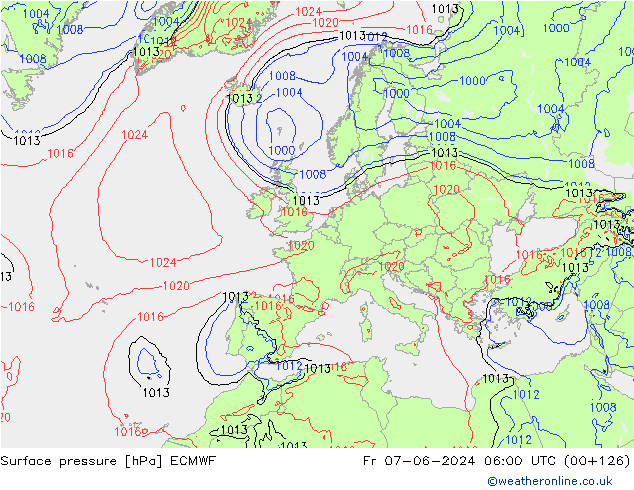 Pressione al suolo ECMWF ven 07.06.2024 06 UTC